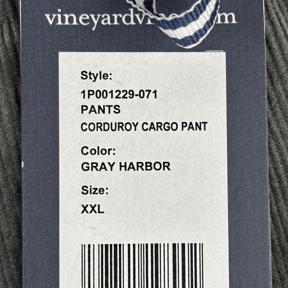 Vineyard Vines Pants Mens XXL Gray Corduroy Cargo Elastic Drawstring Zip Fly - Picture 5 of 16